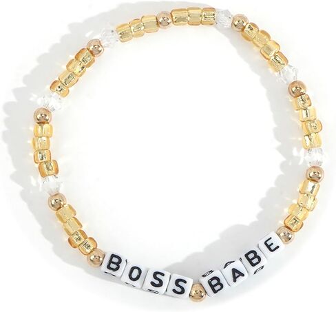 Crystal Letter Beaded Stretch Bracelets for Women, Trendy Boho Gold Natural Stone Beads Bracelet Jewelry Gift. in Kuwait