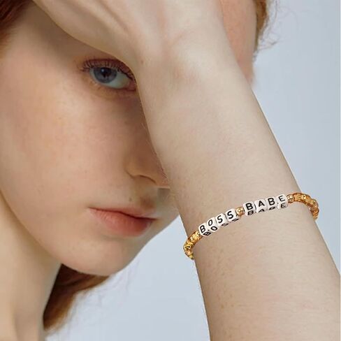 Crystal Letter Beaded Stretch Bracelets for Women, Trendy Boho Gold Natural Stone Beads Bracelet Jewelry Gift. in Kuwait