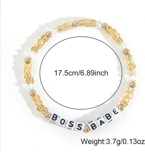 Crystal Letter Beaded Stretch Bracelets for Women, Trendy Boho Gold Natural Stone Beads Bracelet Jewelry Gift. in Kuwait