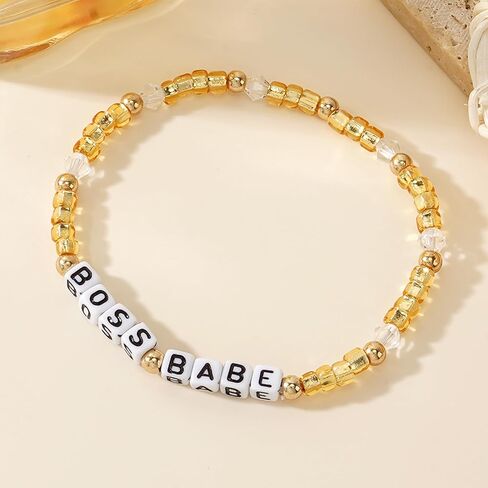 Crystal Letter Beaded Stretch Bracelets for Women, Trendy Boho Gold Natural Stone Beads Bracelet Jewelry Gift. in Kuwait