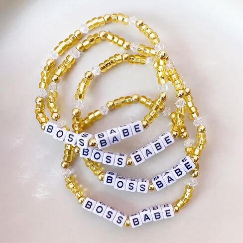 Crystal Letter Beaded Stretch Bracelets for Women, Trendy Boho Gold Natural Stone Beads Bracelet Jewelry Gift. in Kuwait