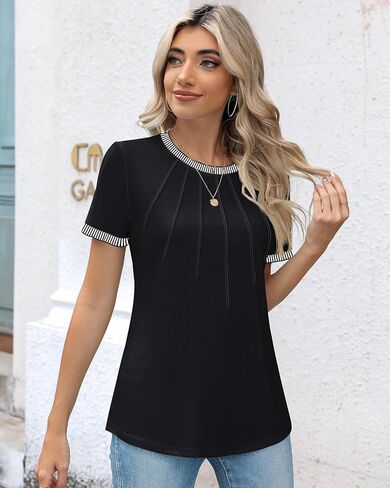 بلوزات علوية نسائية كاجوال بياقة دائرية وأكمام قصيرة من Kistore، بلوزات عصرية وملابس 2024 in Kuwait