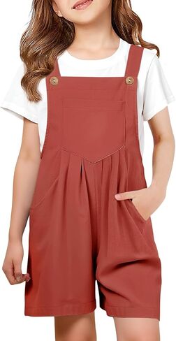 Haloumoning Girls Rompers Kids Summer Casual Adjustable Strap Short Overalls Jumpsuits with Pockets in Kuwait