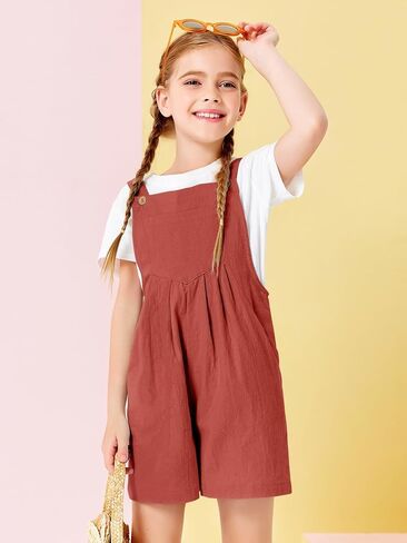 Haloumoning Girls Rompers Kids Summer Casual Adjustable Strap Short Overalls Jumpsuits with Pockets in Kuwait