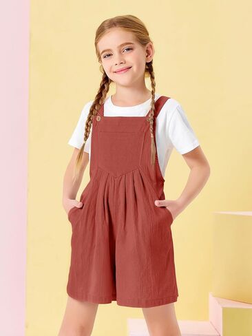 Haloumoning Girls Rompers Kids Summer Casual Adjustable Strap Short Overalls Jumpsuits with Pockets in Kuwait