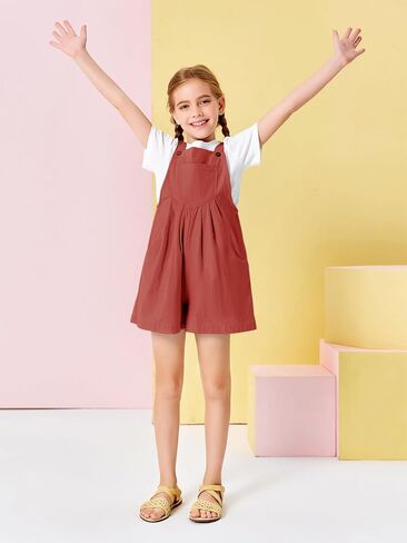 Haloumoning Girls Rompers Kids Summer Casual Adjustable Strap Short Overalls Jumpsuits with Pockets in Kuwait