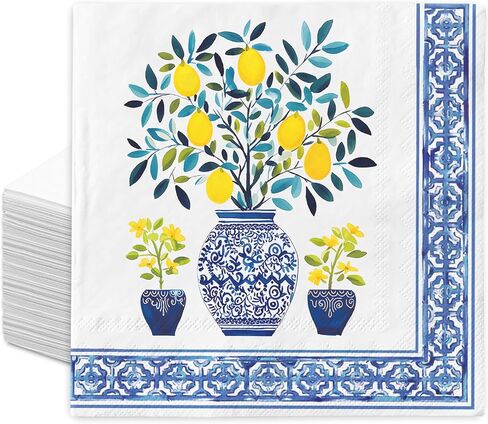 100 قطعة عيد الميلاد منديل ورقي كسارة البندق توبياري المتاح الغداء منديل الأزرق والأبيض Chinoiserie عشاء منديل لعيد الميلاد الشتاء لوازم الحفلات in Saudi Arabia