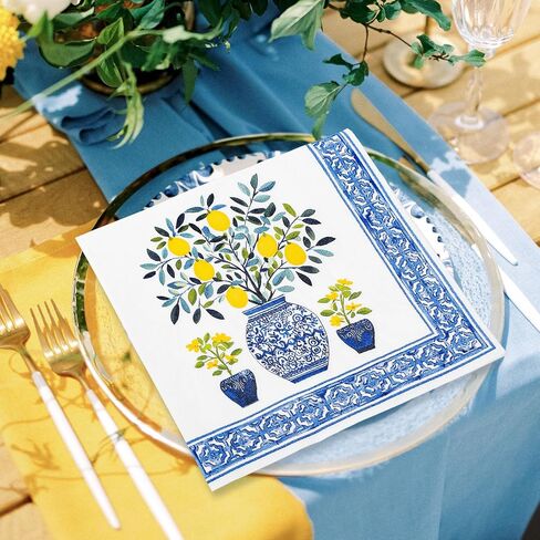 100 قطعة عيد الميلاد منديل ورقي كسارة البندق توبياري المتاح الغداء منديل الأزرق والأبيض Chinoiserie عشاء منديل لعيد الميلاد الشتاء لوازم الحفلات in Saudi Arabia