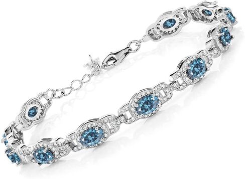 Gem Stone King 925 Sterling Silver Blue Created Sapphire Tennis Bracelet For Women (10.20 Cttw, Oval 6X4MM, 7 Inch With 1 Inch Extender) in Saudi Arabia