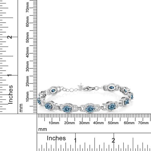 Gem Stone King 925 Sterling Silver Blue Created Sapphire Tennis Bracelet For Women (10.20 Cttw, Oval 6X4MM, 7 Inch With 1 Inch Extender) in Saudi Arabia