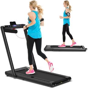 GYMAX Folding Treadmill, Smart APP Control Running Machine, LED Monitor & Adjustable Device Holder, Portable Treadmill for Home Gym Small Apartment