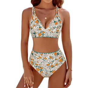 BMJL Women's Bikini Sets V Neck High Waisted Swimsuits Shell Stitched Cheeky Two Piece Bathing Suit in Saudi Arabia