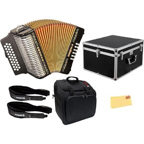Hohner Corona II G/C/F Accordion - Pearl White Bundle with Case, Gig Bag, Straps, and Austin Bazaar Polishing Cloth