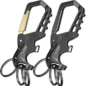 سلاسل المفاتيح المعدنية الثقيلة ، وسلاسل مفاتيح Carabiner Clip ، وفتحة زجاجة أسرة الأسرة و 3 حلقات رئيسية مناسبة للرجال والنساء. （Black-1PCS）