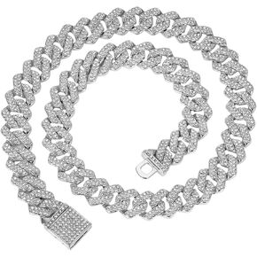 Cuban Link Chain for Men,Silver Necklace and Bracelet,Miami Cuban Chains,Bling Diamond Chain for Hip Hop Jewelry in Saudi Arabia