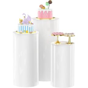 Putros Cylinder Adfester Stands 3pcs أبيض مستدير الأسطوانة عرض أعمدة قاعدة لزواج حفل الزفاف 35.4 '' (L) ، 29.5 '(m) ، 23.6' (s)