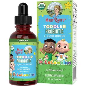 Maryruth Organics Cocomelon Toddler Probiotic Liquid Drops | البروبيوتيك للأطفال للأعمار 1-3 | 5 سلالات بروبيوتيك | 150 مليار CFU لكل وجبة | وزارة الزراعة الأمريكية العضوية | خالية من السكر | الخالية من الغلوتين | 1 فلوريدا أوقية