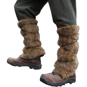 Pirate Viking Pirate Fur Cosplay Leg Warmers Faux Fur Boot Covers Warrior Cosplay Costume Accessory Boots Costume Boots Cuffs and Laces for Medieval and Renaissance Costumes with Leather Wrap