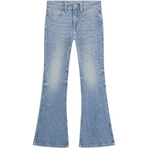 GUESS Girls' Comfort Denim Flare Pants with Pearls