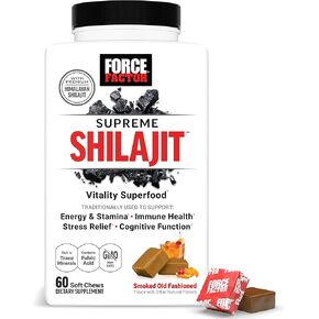 FORCE FACTOR Supreme Shilajit, Premium Himalayan Shilajit for Men & Women, Promote Energy, Stamina, Immune Health, Endurance & Focus, Smoked Old Fashioned Flavor, 60 Soft Chews