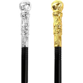 Lucleag 2pcs Cane Walking Cane & Silver Walking Cane ، Formeen Party Mission Supplies ، Halloween King Cosplay Prop Assitory ، Halloween Prop Stick Pimp Canes for البالغين أطفال