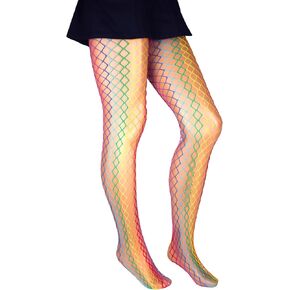 Needzo Rainbow Fishnet Tights, Colorful Sheer Leggings, Pride Parades, Outfit and Costume Accessories, 31.5 Inches