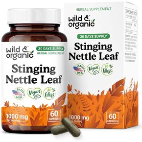 Wild & Organic Stinging Nettle Leaf Capsules - 1000 mg Stinging Nettle Extract for Urinary Support - 60 Vegan Herb Capsules - 30 Days Supply - Non-GMO, Gluten-Free, No Fillers