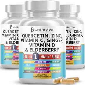 Quercetin Zinc Vitamin C Vitamin D Bromelain Elderberry - Nettle Supplement with Artemisinin, Sea Moss, Echinacea - 180 Count
