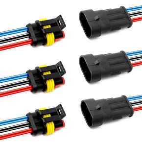 14AWG 3 Pin Plug Waterproof Connector, Male and Female Way Auto Electrical Wire Connectors Harness Suitable for Car, Truck, Boat, Motorcycle, Trike, Caravan, Marine,high Conductivity- 3 Pack