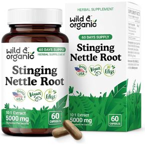 Wild & Organic Stinging Nettle Root Capsules 5000 mg - 10:1 Stinging Nettle Root Extract for Urinary Tract Support - 60 Stinging Nettle Capsules - 60 Days Supply - Vegan, No Fillers