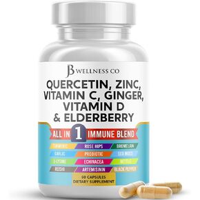 Quercetin Zinc Vitamin C Vitamin D Bromelain Elderberry - Nettle Supplement with Artemisinin, Sea Moss, Echinacea - 60 Count