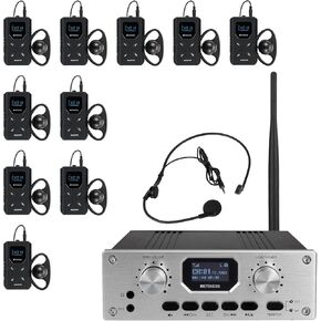 Retekess TT119 Wireless Tour Guide System, Interpreting Equipment, Mute Function, 300m/980ft, Assistive Listening System for Church (1 Transmitter 10 Receivers)