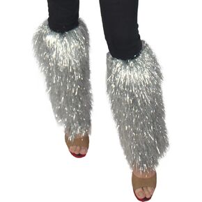HPO Adult Unisex Festival Short Silver Tinsel Leg Warmers | Perfect for your next Rave and Party!