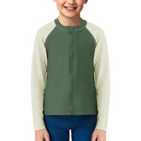 Haloumoning Boys UPF+ 50 Rash Guard Kids Zip Up Long Sleeve Sun Protection Quick Dry Swim Shirt 5-14 Years