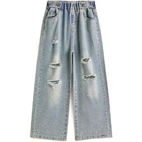 Girls Jeans High Waist Wide Leg Baggy Denim y2k Pants 2025 Summer Fashion Clothes for Kids Streetwear