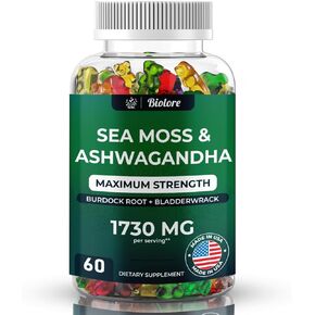 Sea Moss Gummies with Ashwagandha, Irish Sea Moss, Burdock Root, Bladderwrack - Gummies for Adults, Kids, Men, Women - Vegan, Gluten-Free
