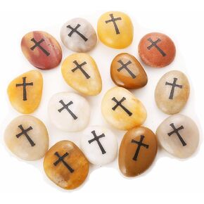 24 Pcs RockImpact Engraved Cross Worry Stones for Pray Faith Memorial Stones Smooth Polished Natural River Rock Baptism Christening Holy Communion Gift Wholesale Value (2-3 Inches each, Set of 24)