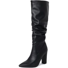 JOZHAMTA Tall Brown Boots For Women Knee High Boots Chunky High Heels Pointed Toe Long Boots Dressy