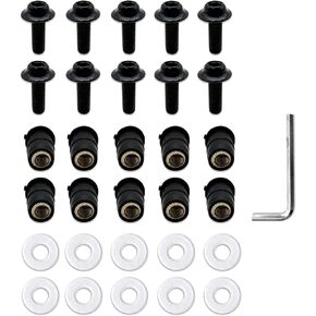 10PCS M5x16mm Motorcycle Windshield Bolts Kit, Aluminum Screws Nut Fastener, Universal Fairing Bolt Kit for Motorcycle Windshield and Body Panels (Black)