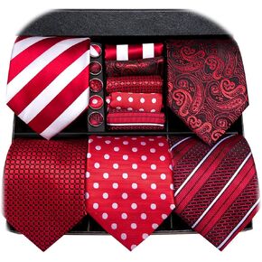 Hi-Tie Lot 5 PCS Hife Box Mens Tie Tie Set Necktie مع مجموعة Tie Cufflinks Pocket Square