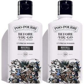 Poo-Pourri Before-You-Go Toilet Spray, Cypress Woods, Refill Bottle 9 Fl Oz 2 Pack- Cypress Pine and Fresh Air