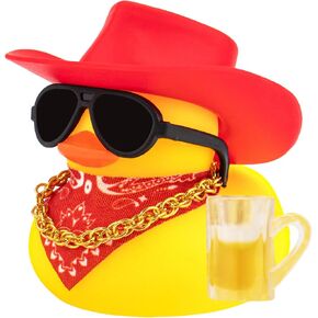 Wonuu Rubber Duck Car الحلي المضحكة هدايا المكتب Dashboard Decorations لإكسسوارات السيارات الرائعة مع قبعة رعاة البقر ، بني