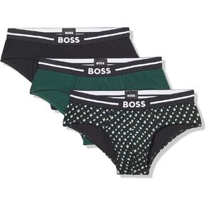 BOSS 3-pack Multi Design Bold Logo Hipster Briefs, pinetree green/black, M