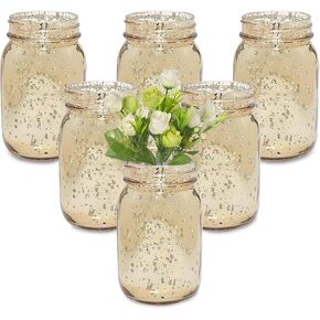 Fun Express Mason Jar - Enhance Your Home Decor with 12 Gold Painted Mason Jars - Perfect for Wedding, Centerpiece and Home Decorations - Unleash Your DIY Spirit with a Multipurpose Glass Mason Jars