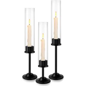 Bulk Glass Hurricane Candle Holder for Taper Candles 6 Pcs Candlestick Holders (13" 15" 17") Silver with Windproof Cylinder for Tabletop Wedding Home Decor