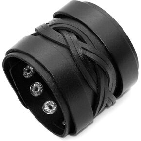 Punk Retro Braided Wide Leather Wristband Arm Cuff Bracelet