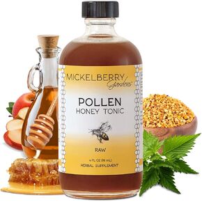 Mickelberry Gardens Pollen Honey Tonic – Natural Respiratory Support with Organic Bee Pollen, Stinging Nettle, and Raw Honey Oxymel – 8 Oz
