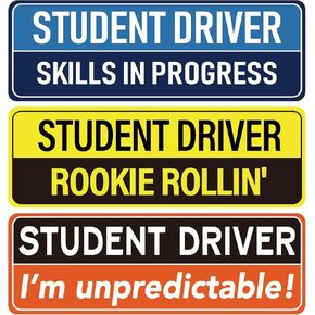 3pcs Student Driver Magnet for Car, 9.92x3.39in Reflective Magnetic Bumper Sticker 3 Styles Novice Rookie Safety Attention Sign New Driver Signs for Novice Drivers
