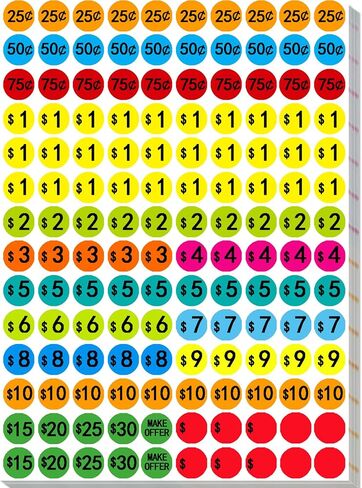 Garage Sale Price Stickers, 1400 PCS Round Garage Sale Stickers, Price Stickers for Yard Sales, Flea Markets, County Fairs & Retail Use, 3/4 Inch Pricemarker Labels, 4 Colours Price Tags in Saudi Arabia