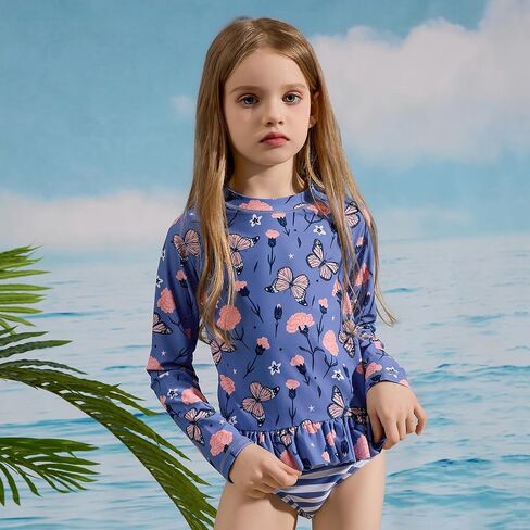طقم ملابس سباحة LIBREDGE للفتيات مكون من قطعتين من Rash Guard بأكمام طويلة مع حماية من أشعة الشمس بعامل حماية من أشعة الشمس 50+ in Kuwait